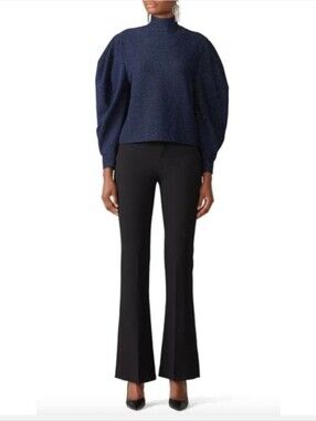 PatBo Metallic Navy Lurex Puff Sleeve Turtleneck Sparkle Shimmer Top Size Medium